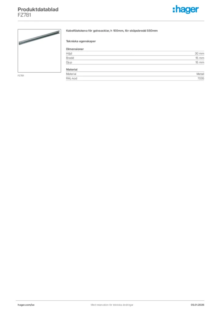 Bild Hager Produktdatablad FZ781 | Hager Sverige