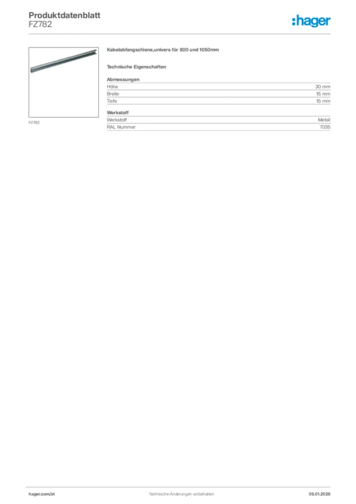 Bild Hager Produktdatenblatt FZ782 | Hager Deutschland