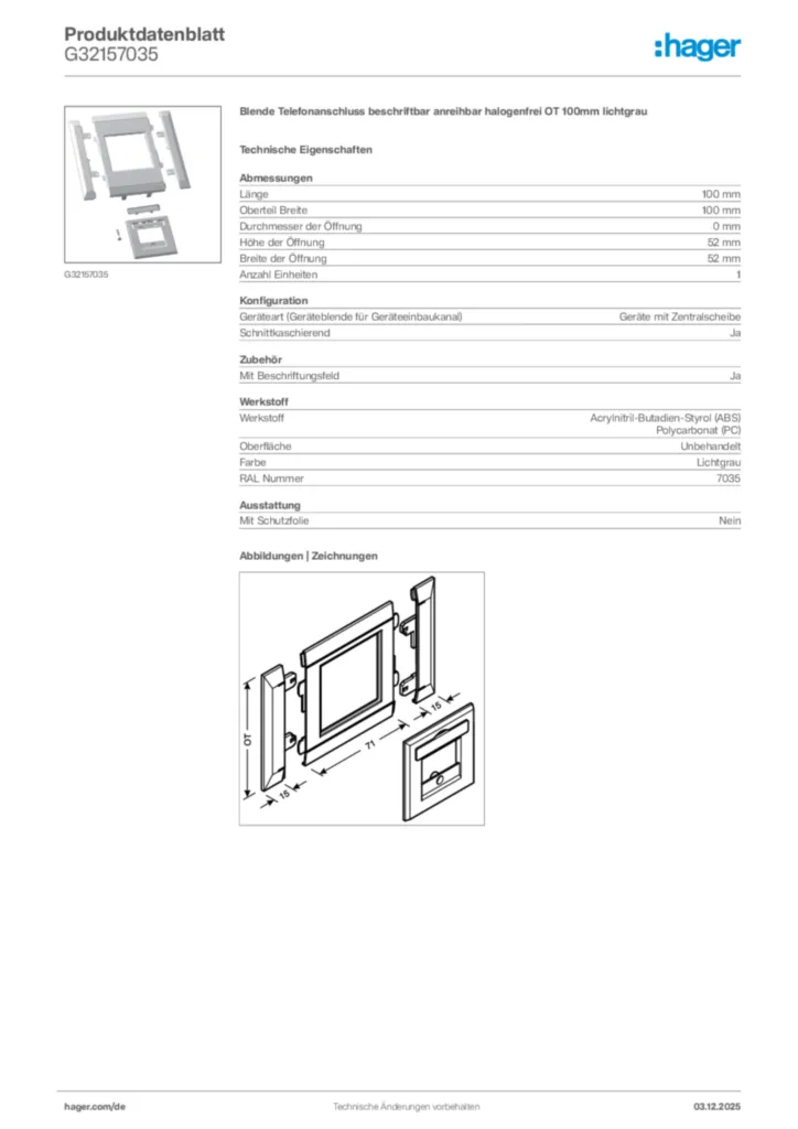Bild Hager Produktdatenblatt G32157035 | Hager Deutschland