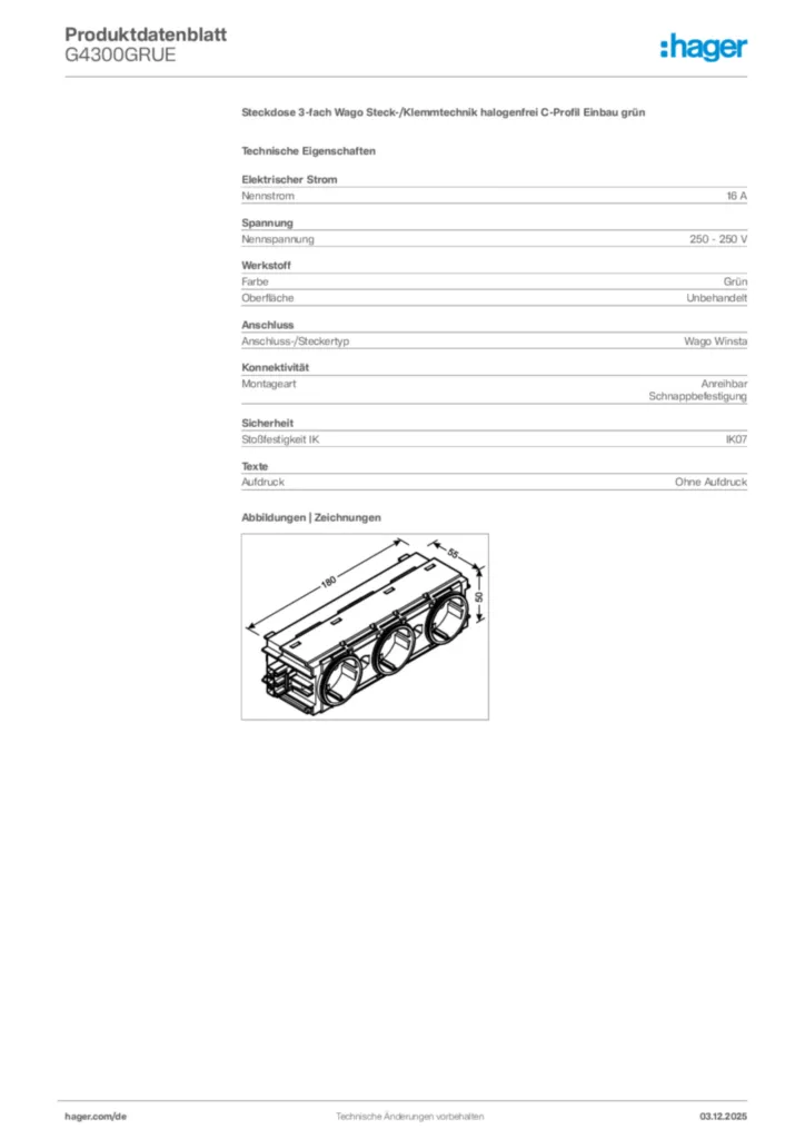 Bild Hager Produktdatenblatt G4300GRUE | Hager Deutschland