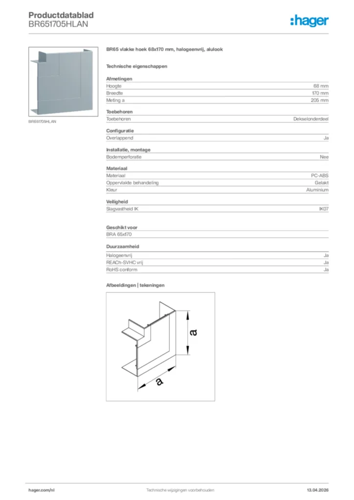 Afbeelding Hager Productdatablad BR651705HLAN | Hager Nederland