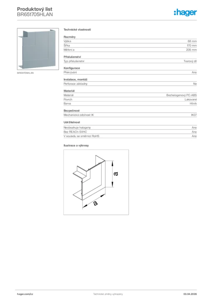 Obrázek Hager Product data sheet BR651705HLAN | Hager