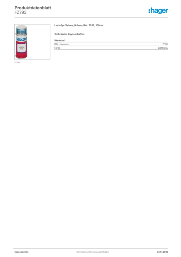Bild Hager Produktdatenblatt FZ793 | Hager Deutschland