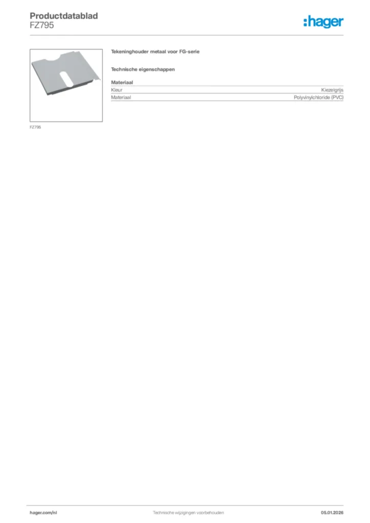 Afbeelding Hager Productdatablad FZ795 | Hager Nederland