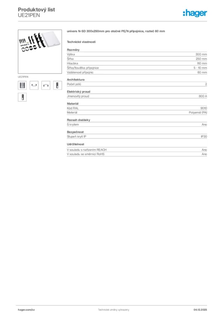 Obrázek Hager Produktový list UE21PEN | Hager