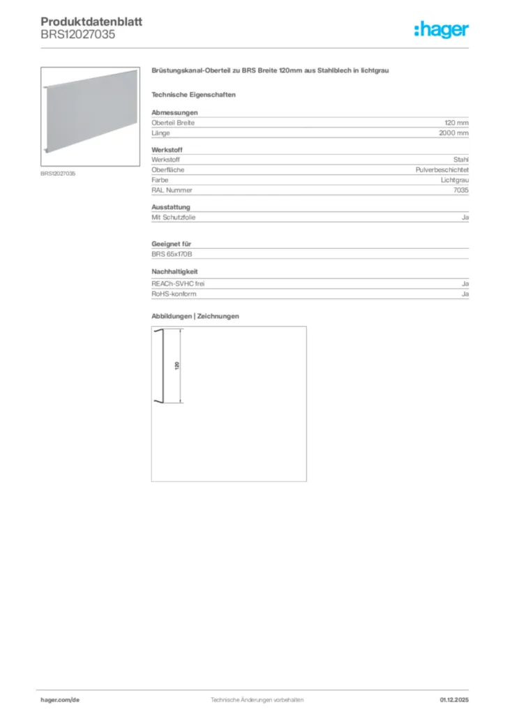 Bild Hager Produktdatenblatt BRS12027035 | Hager Deutschland