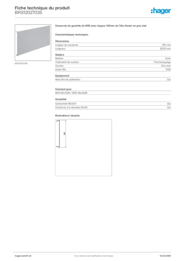 Image Hager Fiche technique du produit BRS12027035 | Hager Suisse