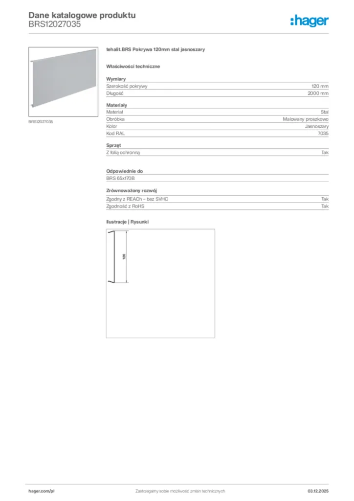 Zdjęcie Hager Dane katalogowe produktu BRS12027035 | Hager Polska