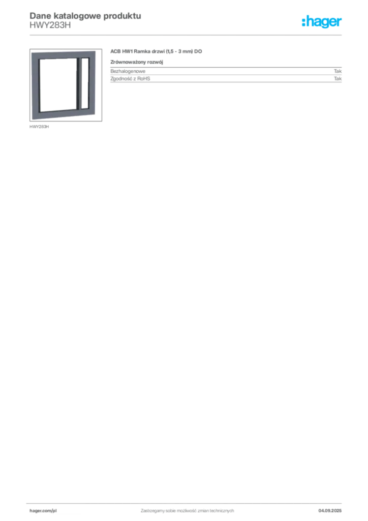 Zdjęcie Hager Dane katalogowe produktu HWY283H | Hager Polska