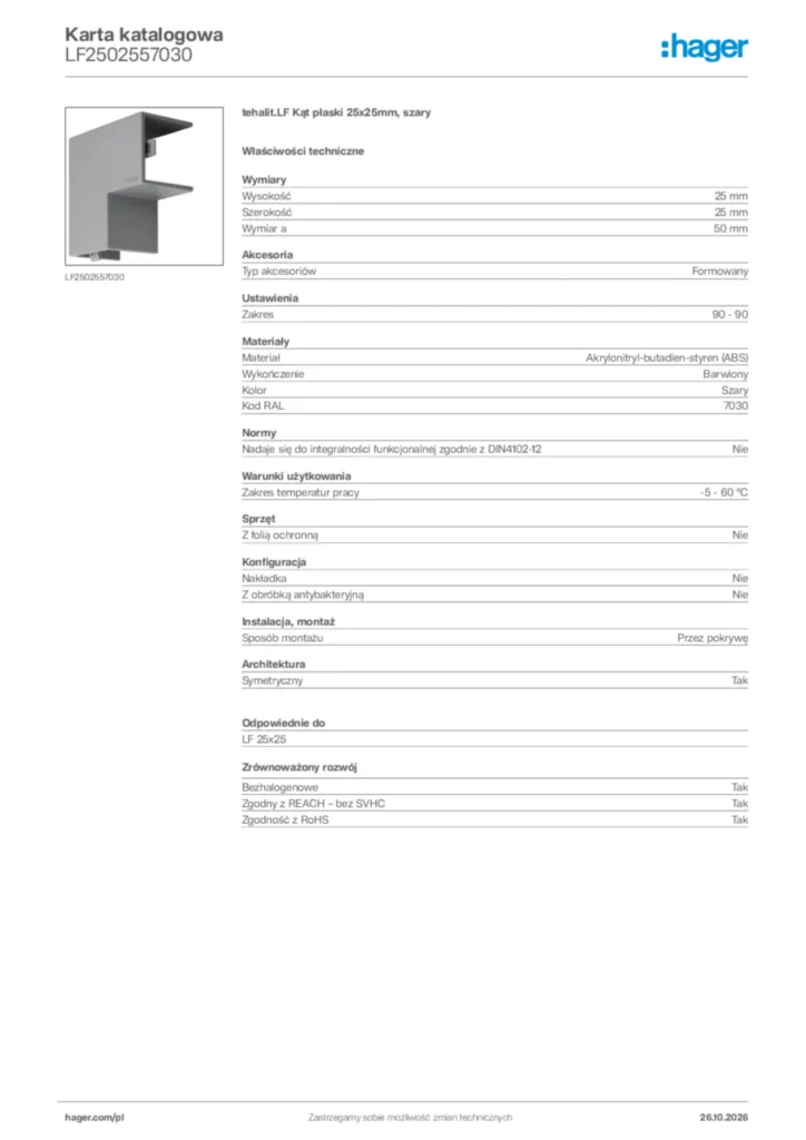 Zdjęcie Hager Karta katalogowa LF2502557030 | Hager Polska