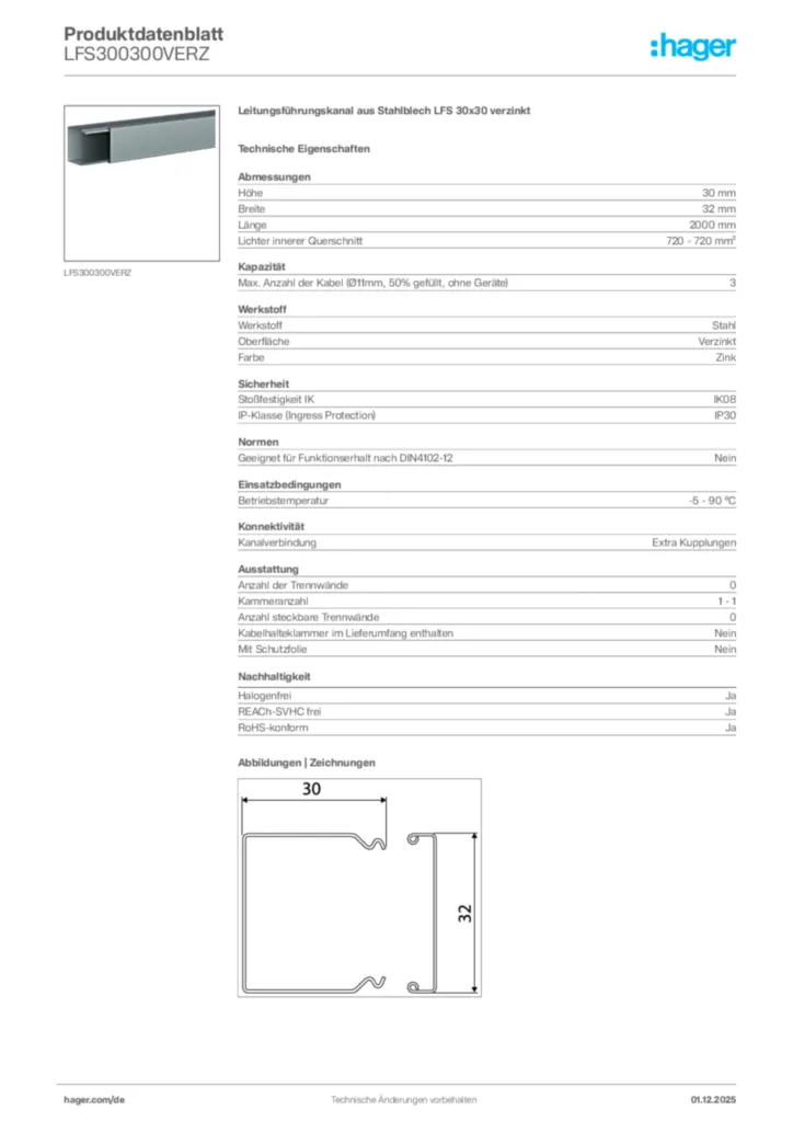 Bild Hager Produktdatenblatt LFS300300VERZ | Hager Deutschland