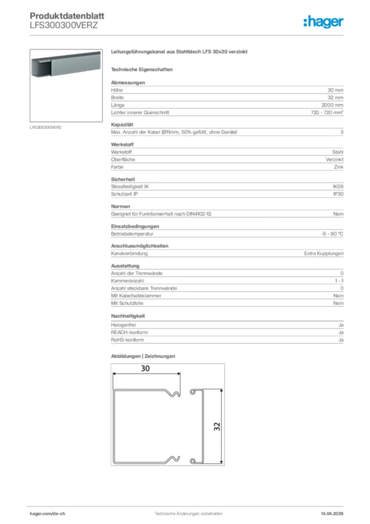 Bild Hager Produktdatenblatt LFS300300VERZ | Hager Schweiz