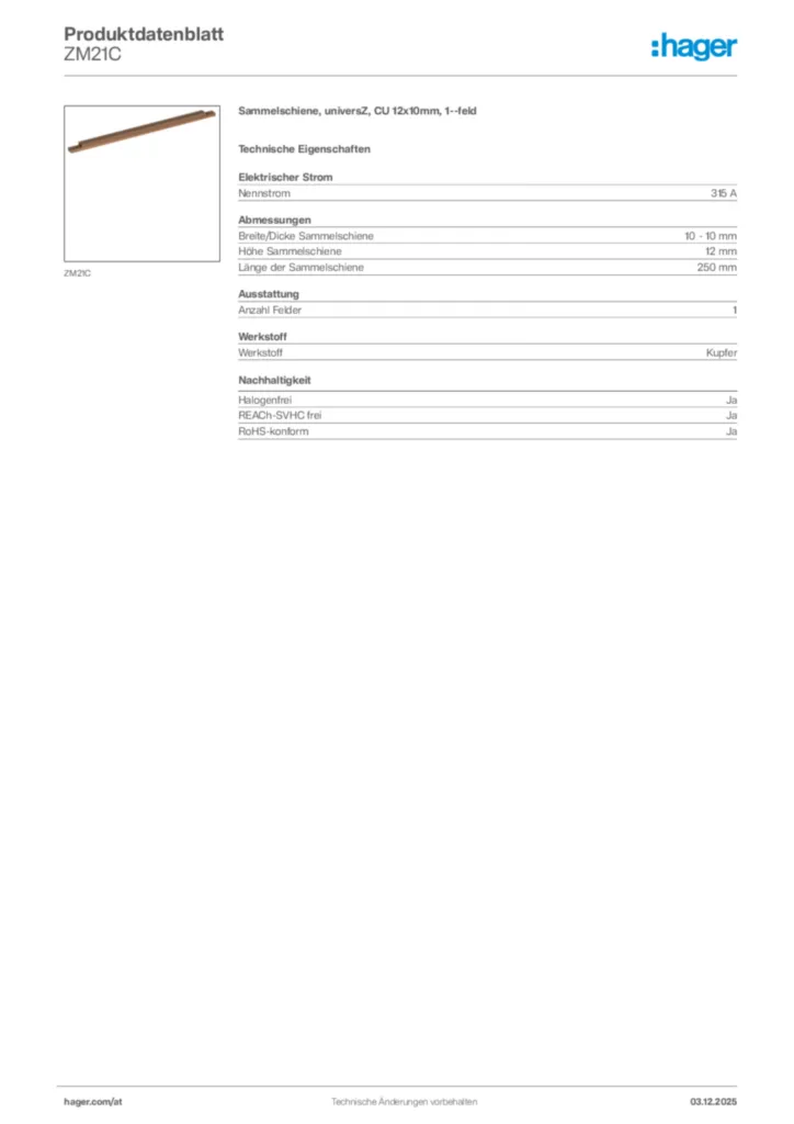 Bild Hager Produktdatenblatt ZM21C | Hager Deutschland