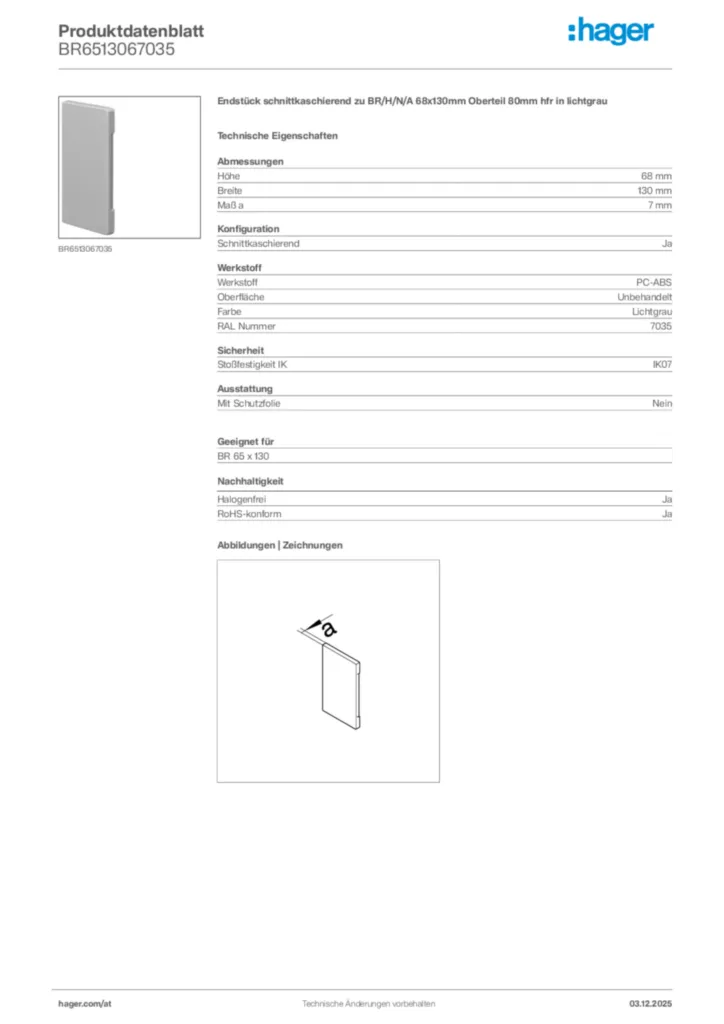 Bild Hager Produktdatenblatt BR6513067035 | Hager Deutschland
