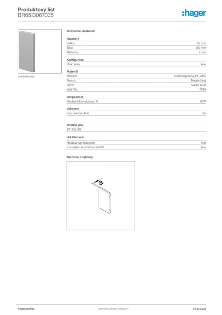Obrázek Hager Produktový list BR6513067035 | Hager