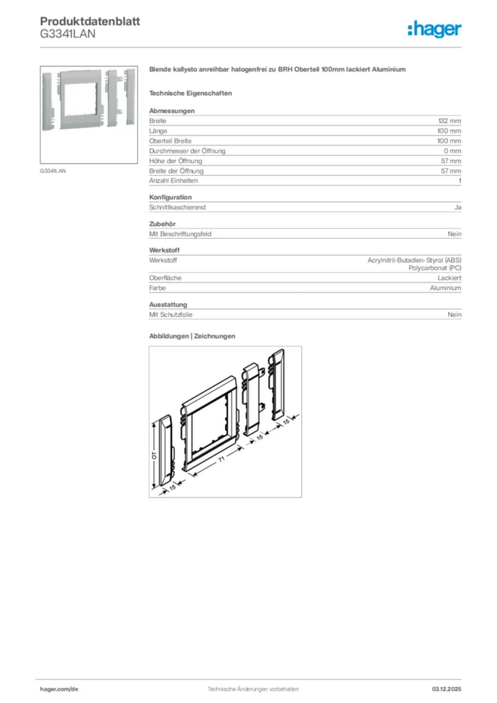 Bild Hager Produktdatenblatt G3341LAN | Hager Deutschland