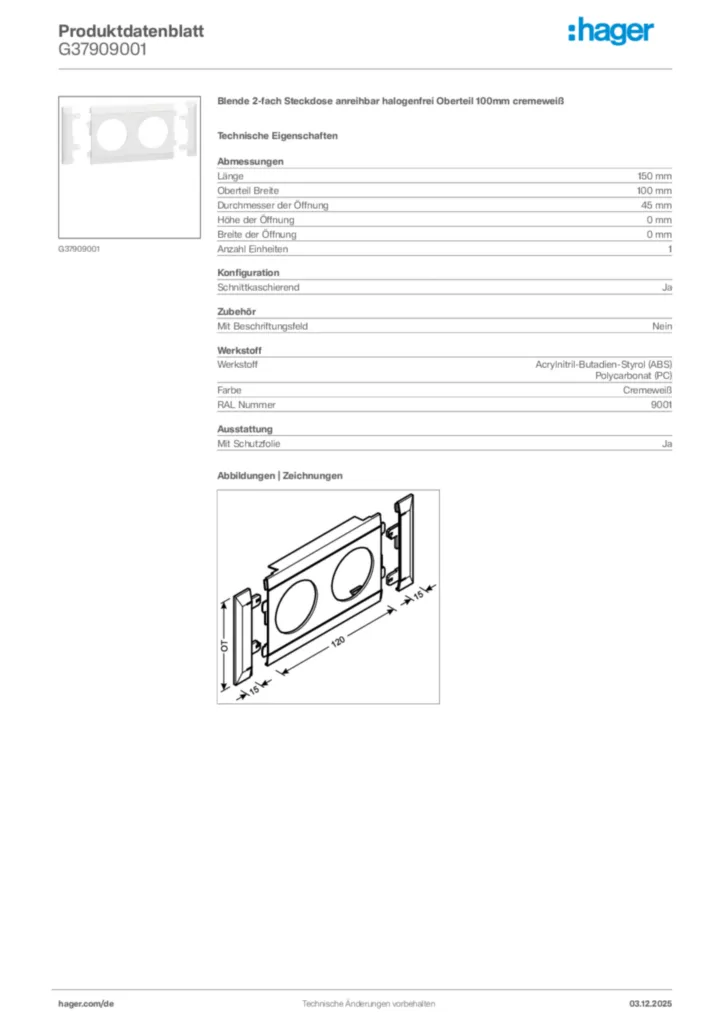 Bild Hager Produktdatenblatt G37909001 | Hager Deutschland