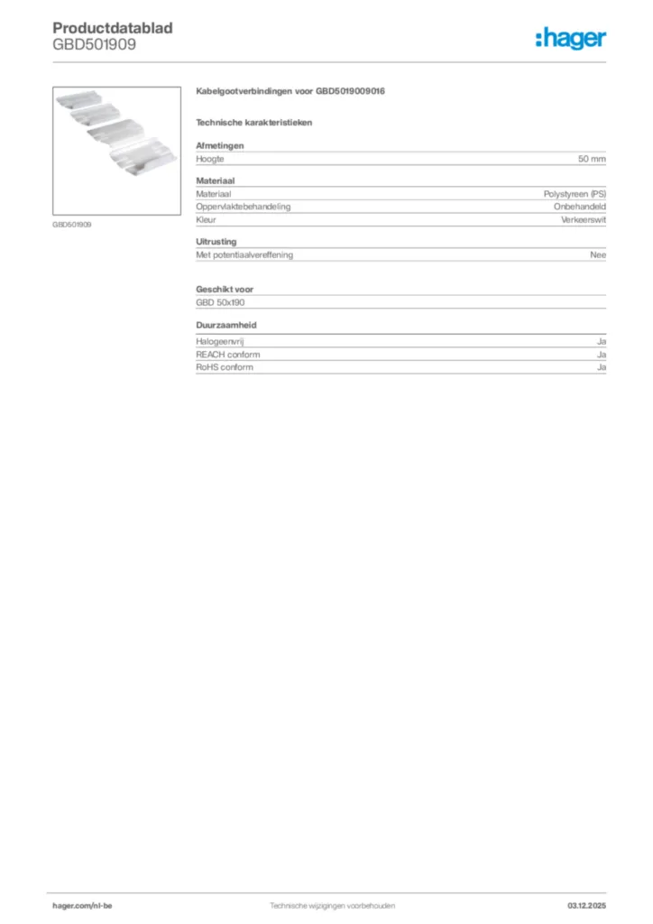 Afbeelding Hager Productdatablad GBD501909 | Hager Belgium