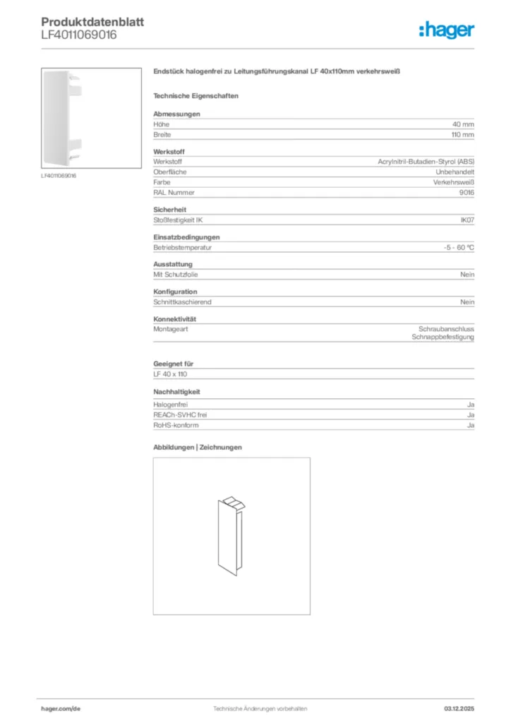 Bild Hager Produktdatenblatt LF4011069016 | Hager Deutschland