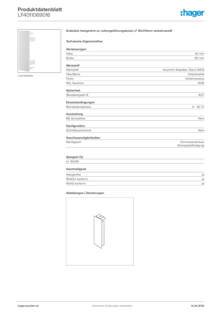 Bild Hager Produktdatenblatt LF4011069016 | Hager Schweiz