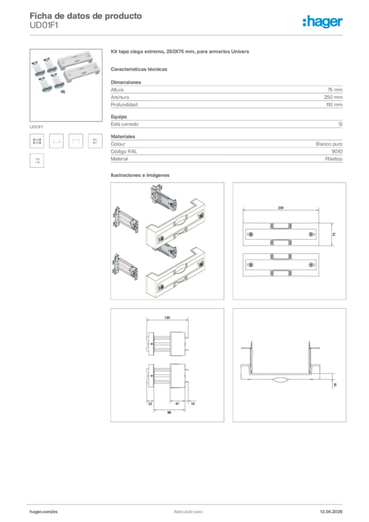 Imagen Hager Ficha de datos de producto UD01F1 | Hager España