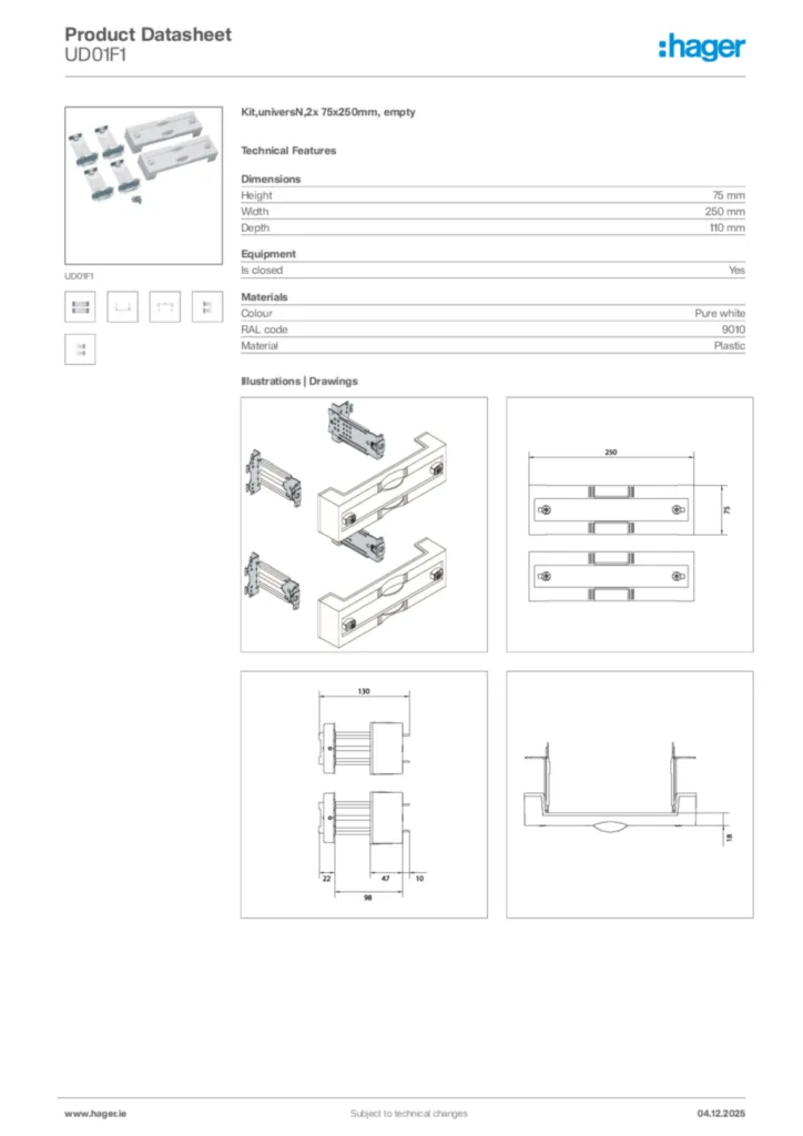 Image Hager Product data sheet UD01F1  | Hager