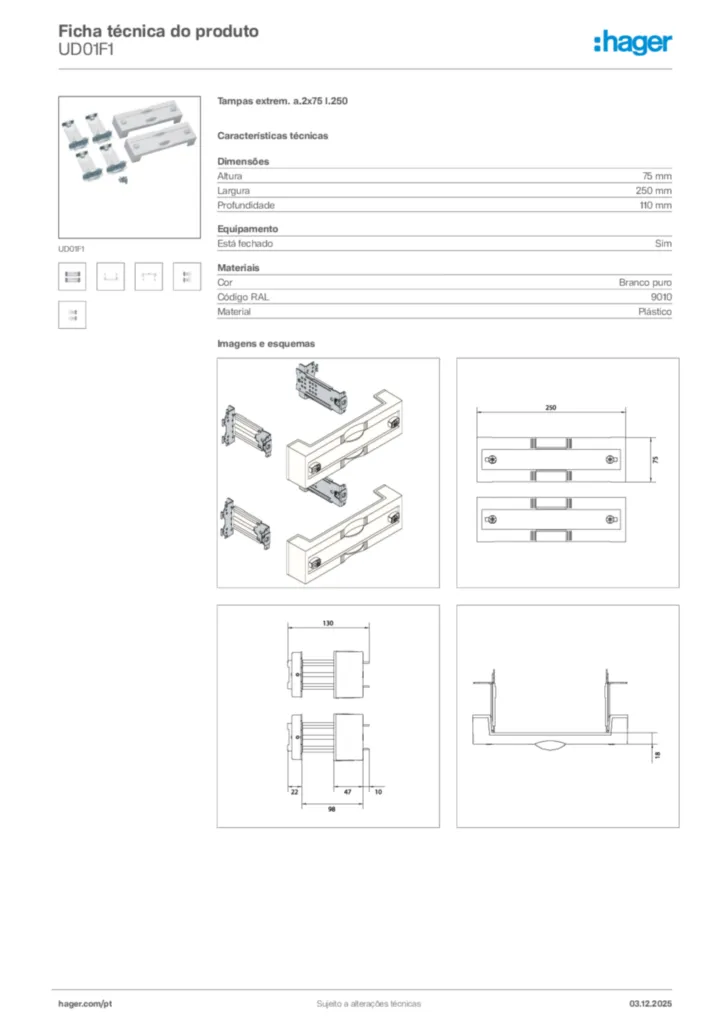 Imagem Hager Ficha técnica do produto UD01F1 | Hager Portugal