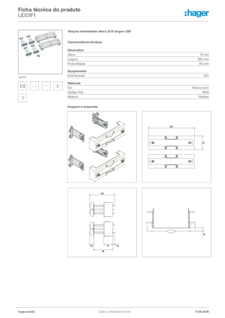 Imagem Hager Ficha técnica do produto UD01F1 | Hager Portugal