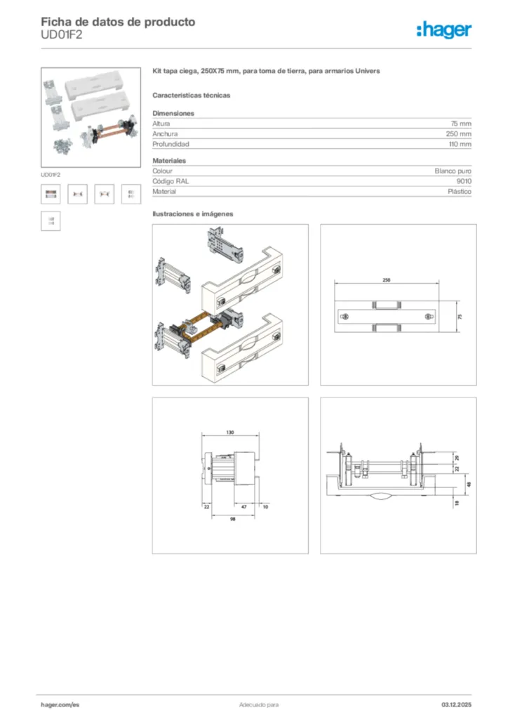 Imagen Hager Ficha de datos de producto UD01F2 | Hager España