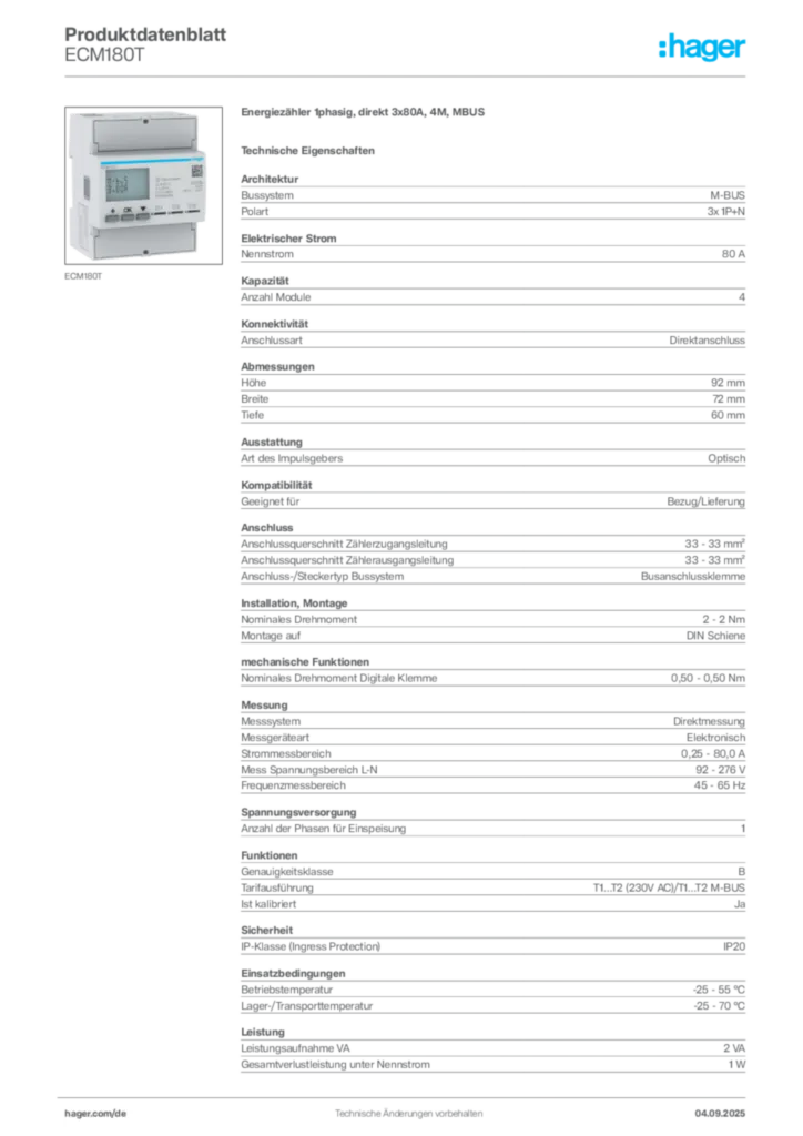Bild Hager Produktdatenblatt ECM180T | Hager Deutschland