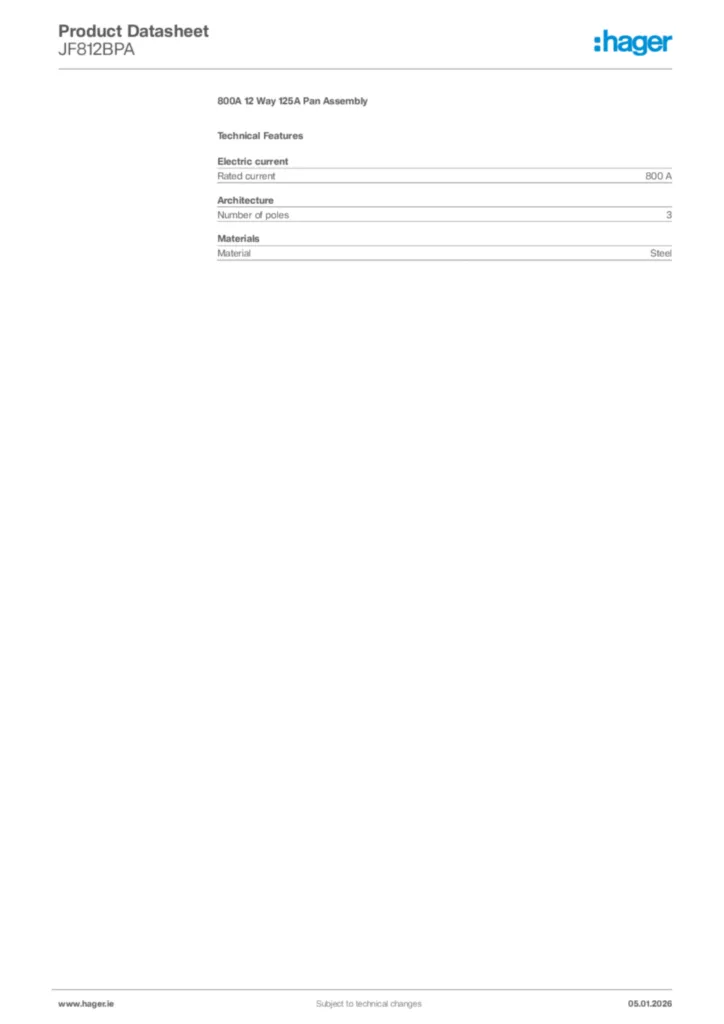 Image Hager Product data sheet JF812BPA  | Hager