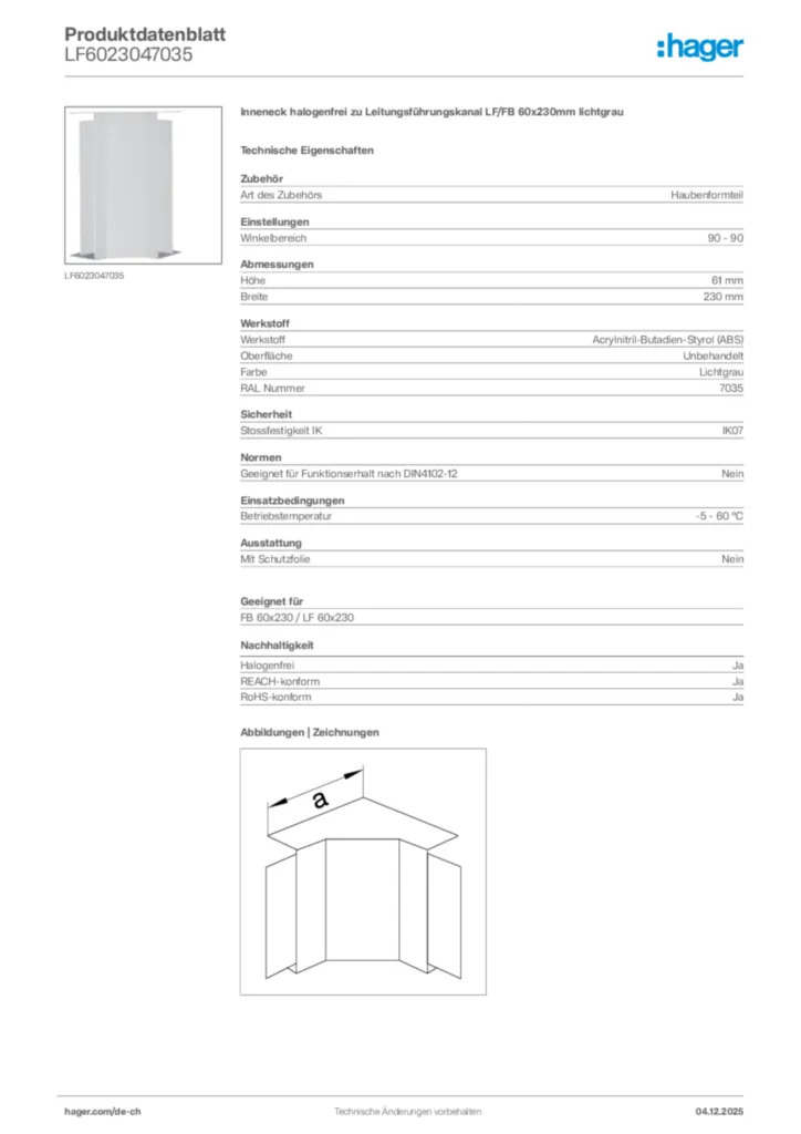 Bild Hager Produktdatenblatt LF6023047035 | Hager Schweiz