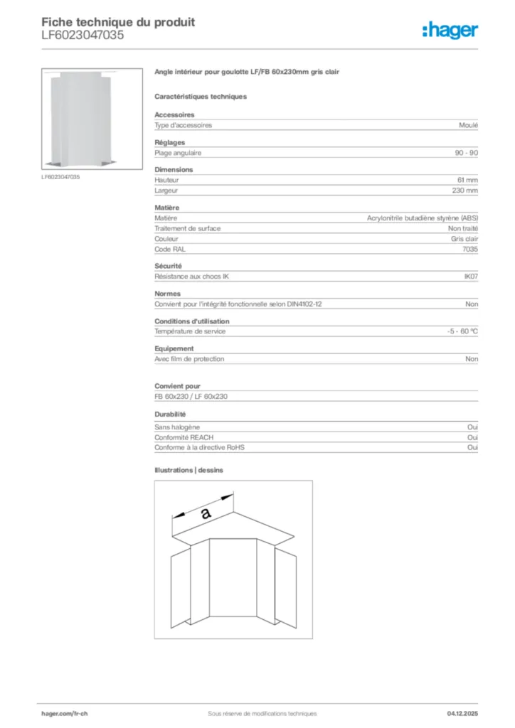 Image Hager Fiche technique du produit LF6023047035 | Hager Suisse