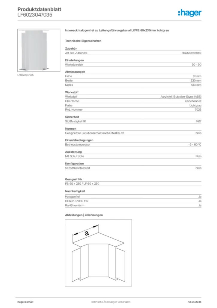 Bild Hager Produktdatenblatt LF6023047035 | Hager Deutschland