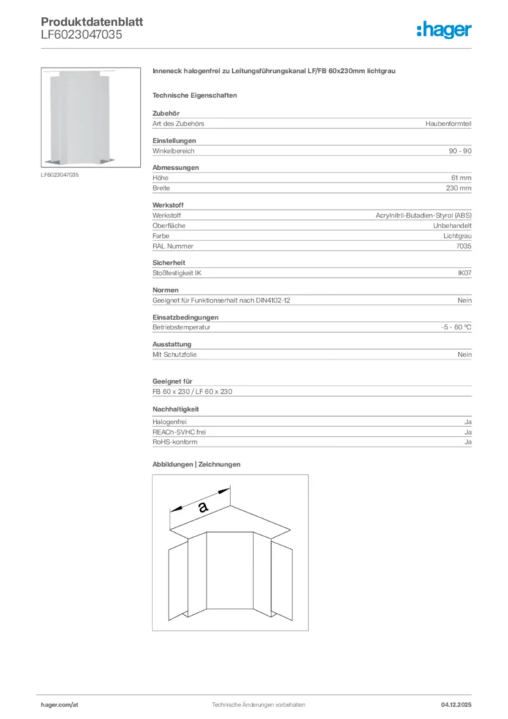 Bild Hager Produktdatenblatt LF6023047035 | Hager Deutschland