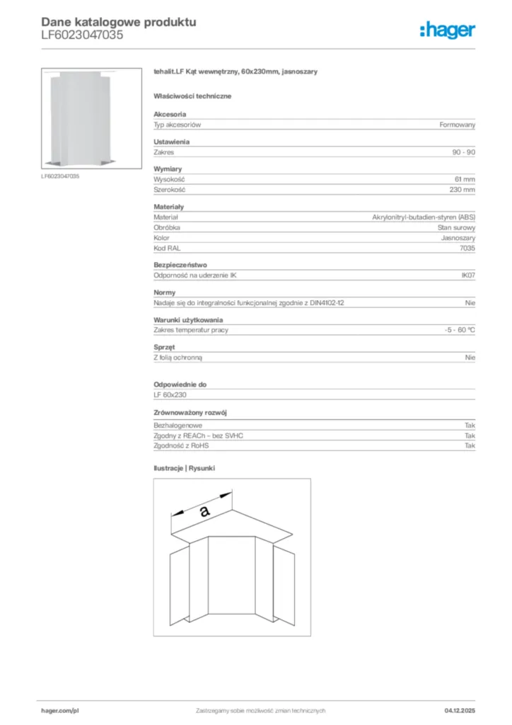 Zdjęcie Hager Dane katalogowe produktu LF6023047035 | Hager Polska