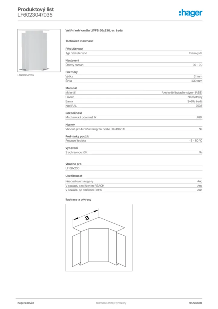 Obrázek Hager Produktový list LF6023047035 | Hager
