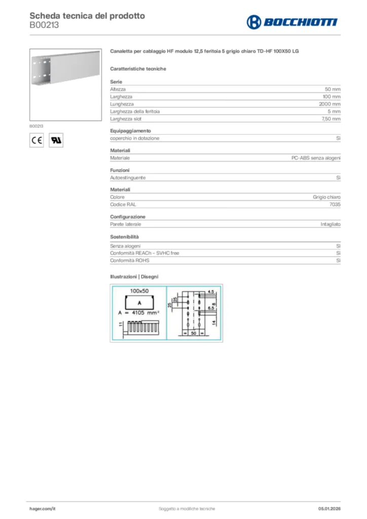 Immagine Bocchiotti Scheda tecnica del prodotto B00213 | Hager Italia