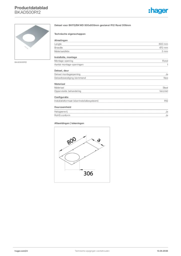Afbeelding Hager Productdatablad BKAD500R12 | Hager Nederland