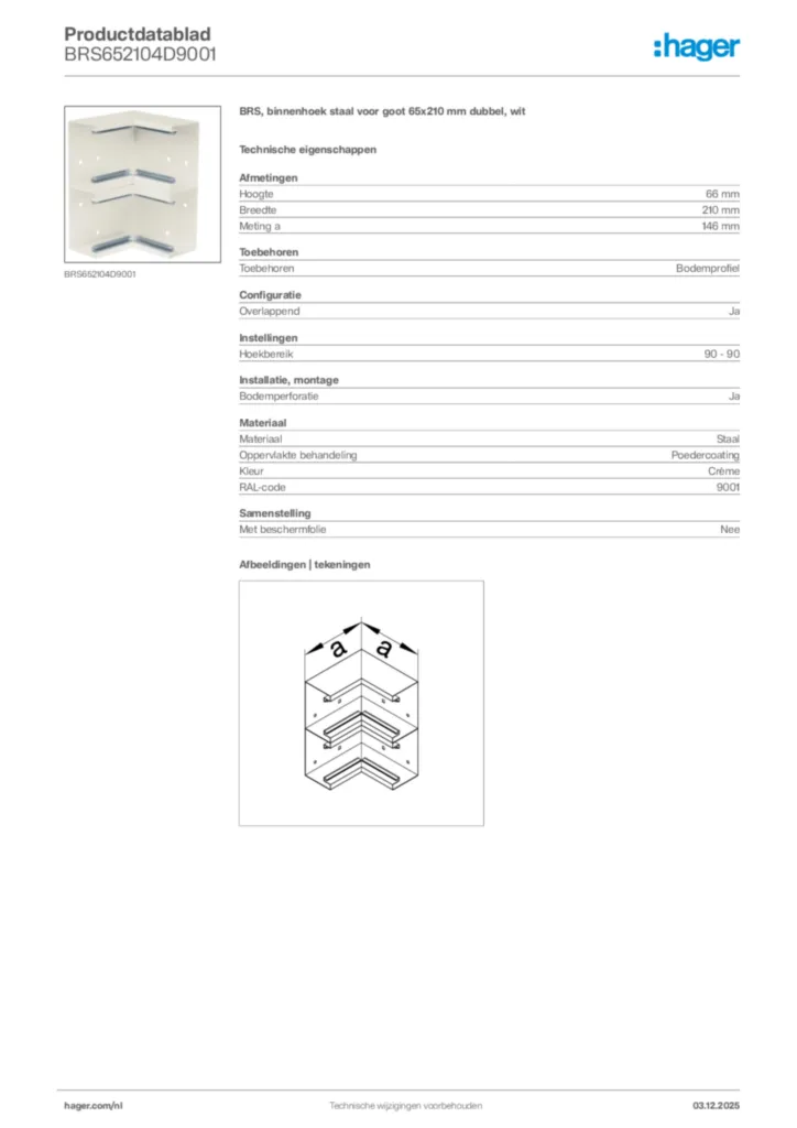 Afbeelding Hager Productdatablad BRS652104D9001 | Hager Nederland