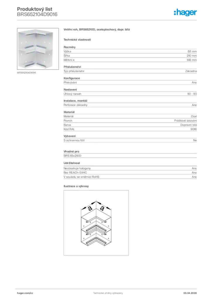 Obrázek Hager Product data sheet BRS652104D9016 | Hager
