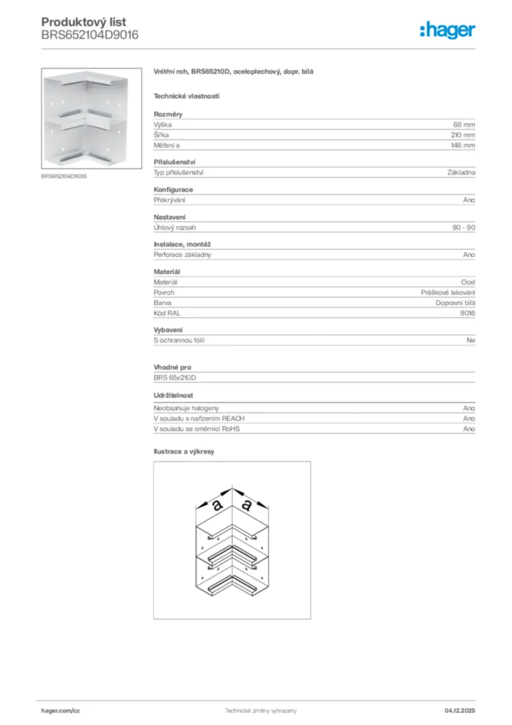 Obrázek Hager Produktový list BRS652104D9016 | Hager
