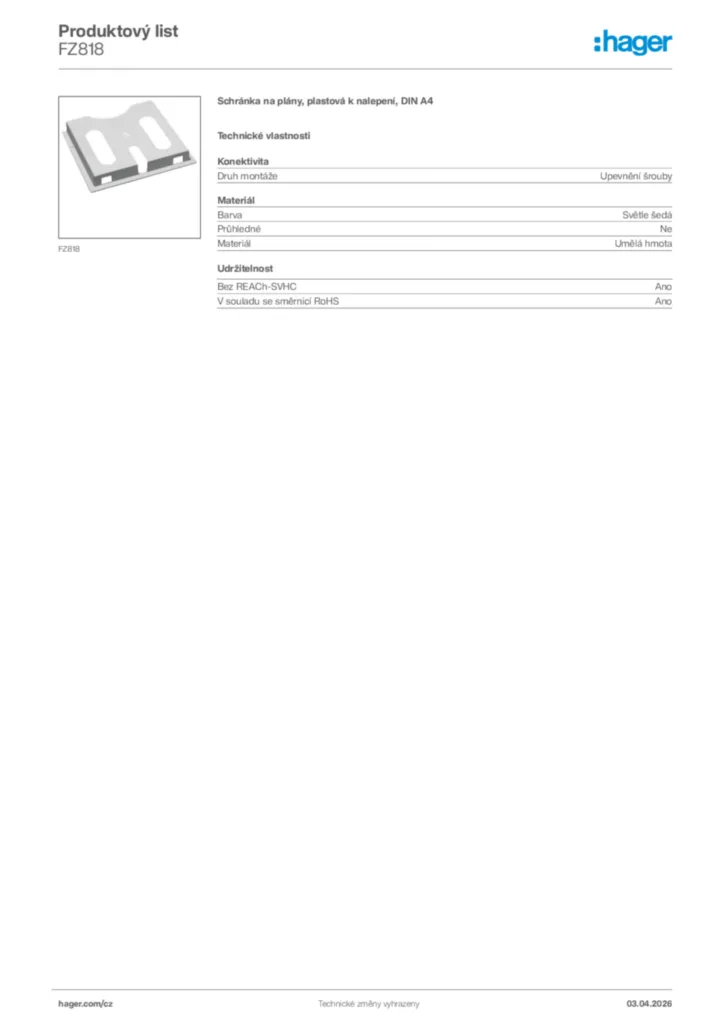 Obrázek Hager Product data sheet FZ818 | Hager