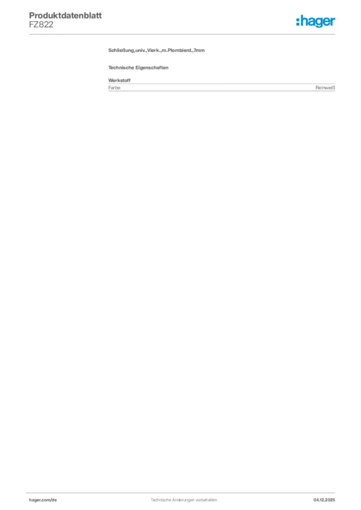 Bild Hager Produktdatenblatt FZ822 | Hager Deutschland