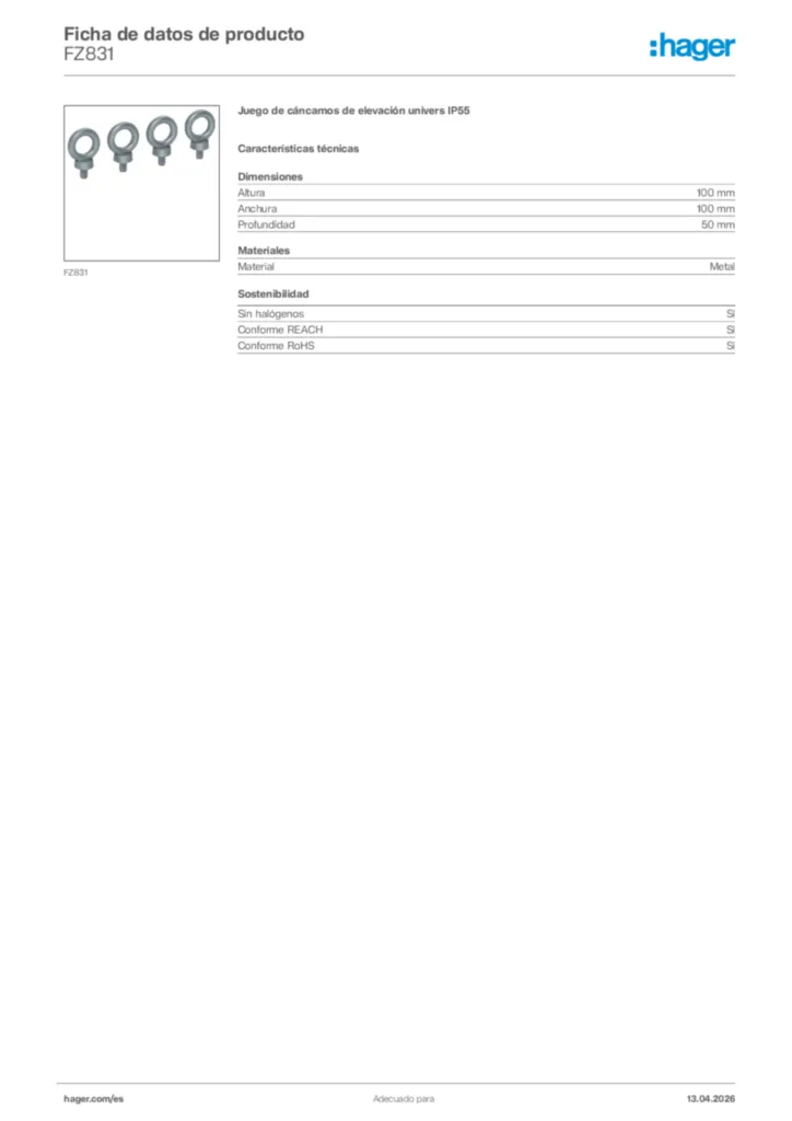 Imagen Hager Ficha de datos de producto FZ831 | Hager España
