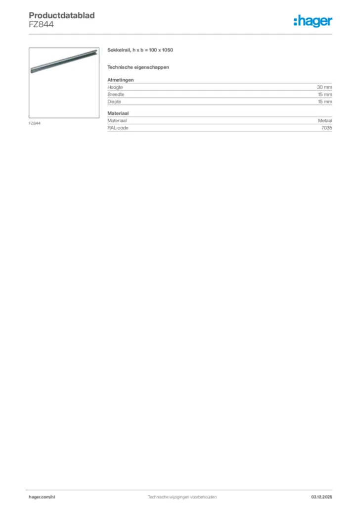 Afbeelding Hager Productdatablad FZ844 | Hager Nederland