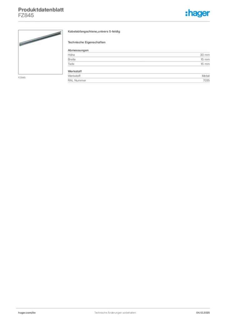 Bild Hager Produktdatenblatt FZ845 | Hager Deutschland