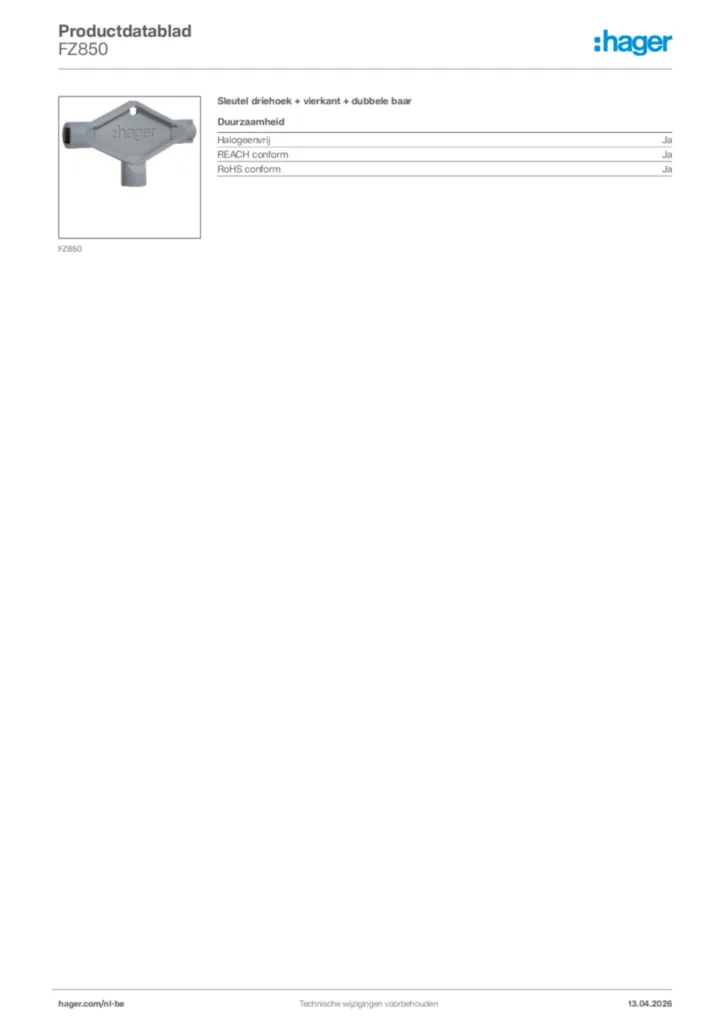Afbeelding Hager Productdatablad FZ850 | Hager Belgium