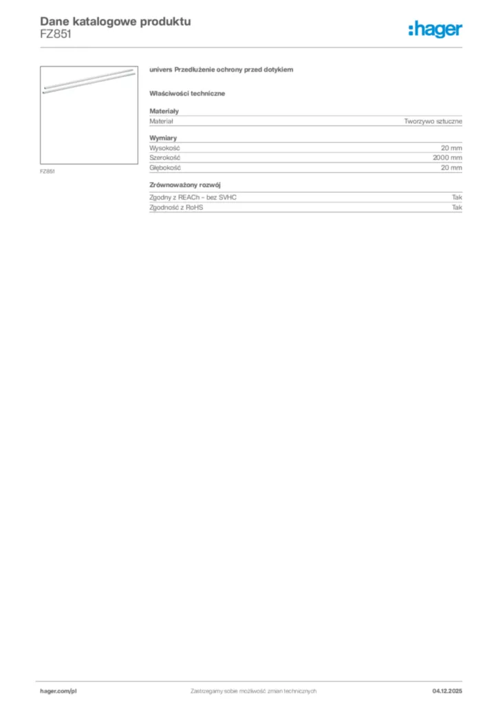 Zdjęcie Hager Karta katalogowa FZ851 | Hager Polska