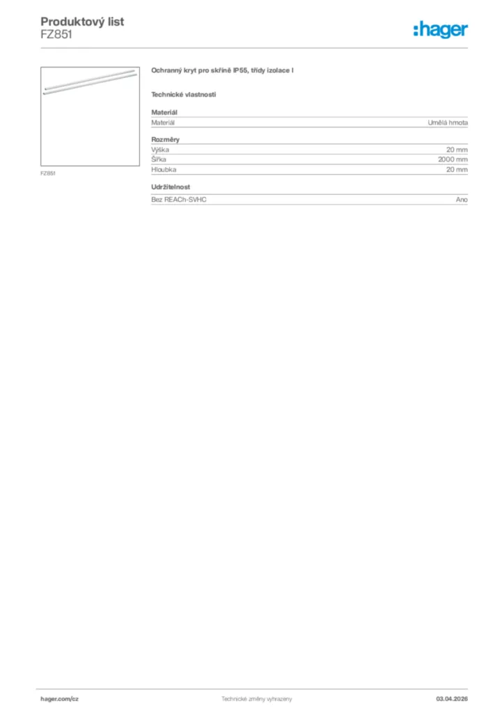Obrázek Hager Product data sheet FZ851 | Hager